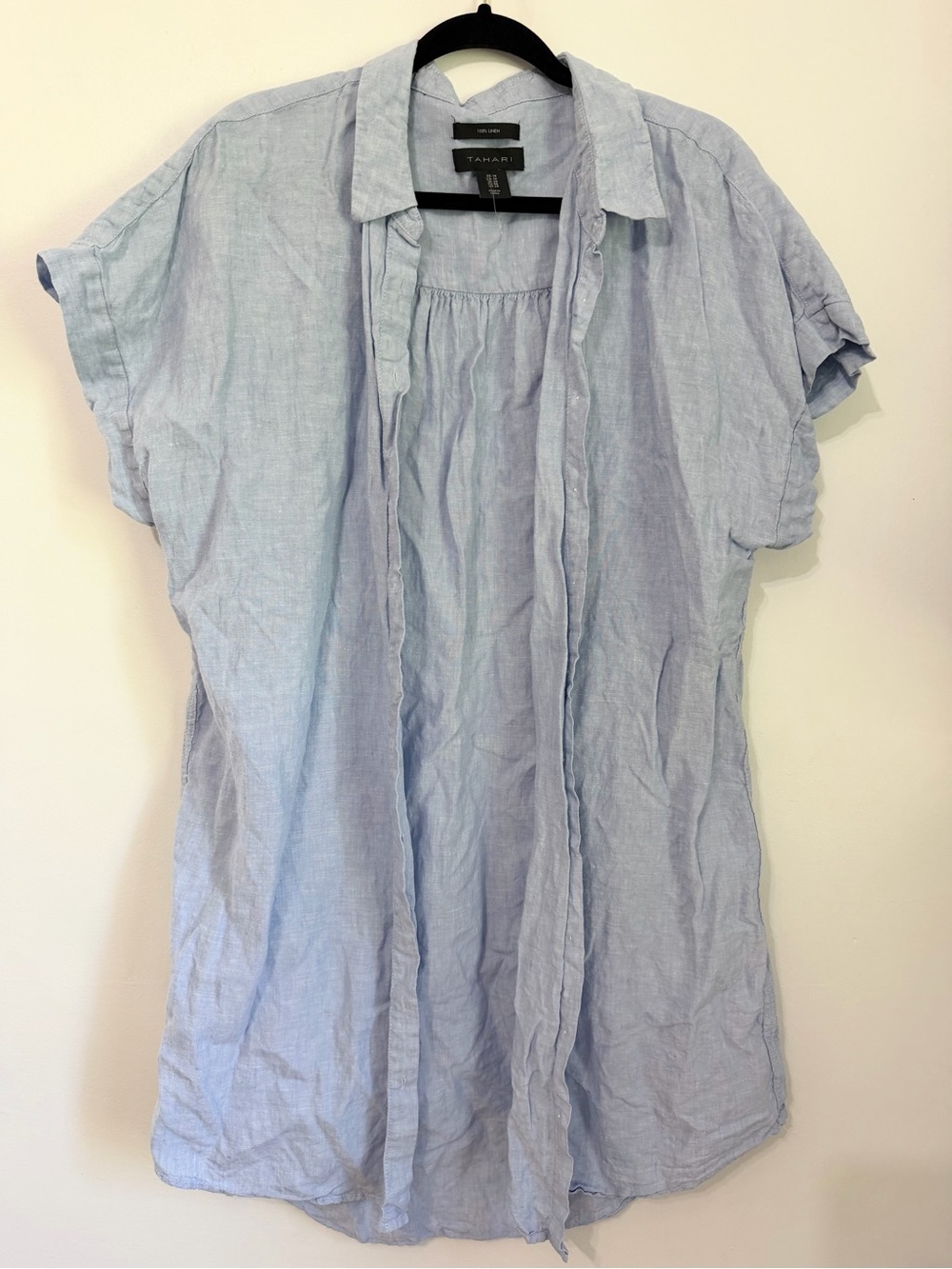 Tahari 100% linen button down dress collared size 1X